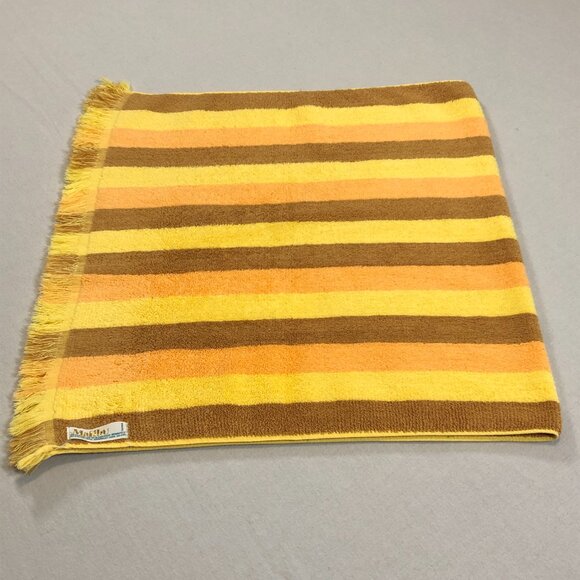 Vintage 80s MALIBU Peach Brown Yellow Stripes Bath Towel 20"x40": Retro Bathroom - Picture 4 of 10